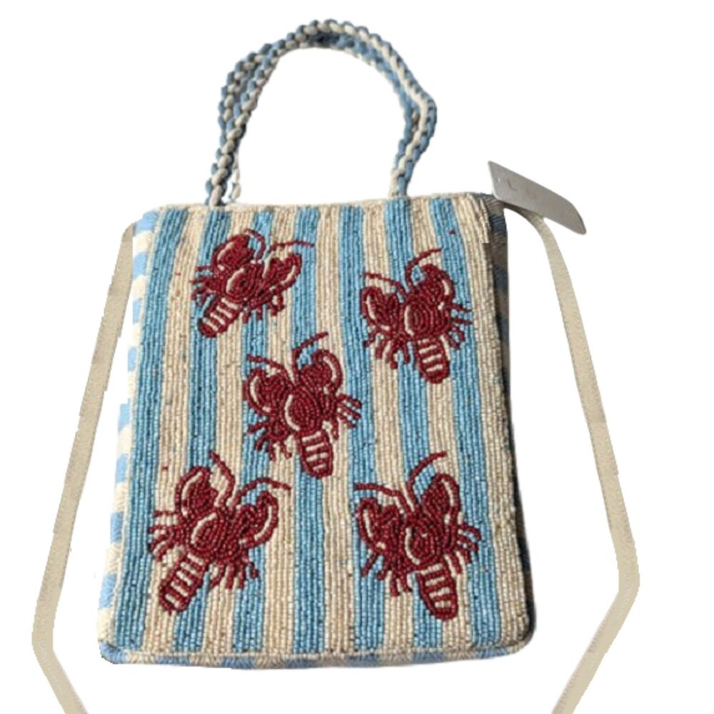Lulu Beaded Lobster Crossbody Tote Bag Nautical Beach Coastal Resort Purse